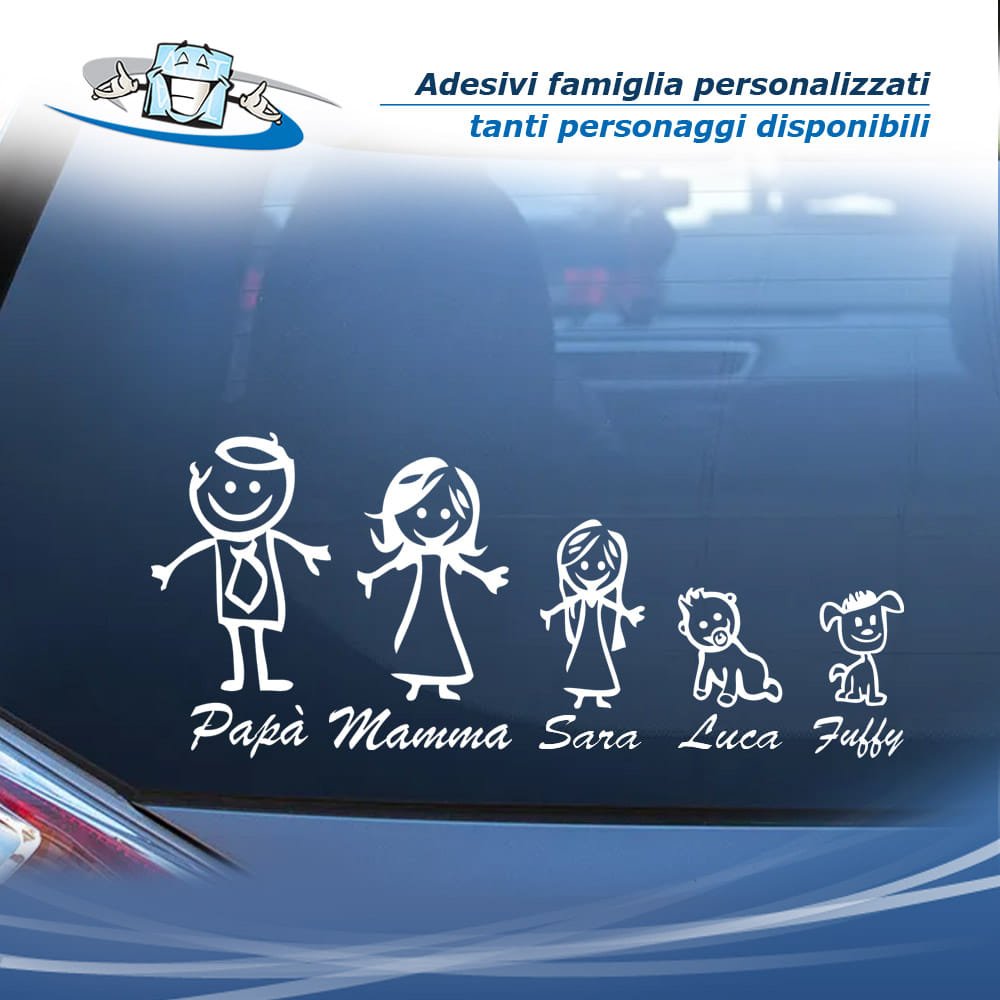 Adesivi famiglia a bordo per vetri auto personalizzati con colori classici  e speciali