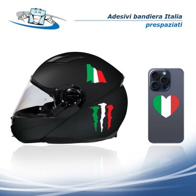 N. 2 pz. Adesivo bandiera dell'Italia per personalizzare caschi auto moto biciclette telefoni oggetti vari e da modellismo