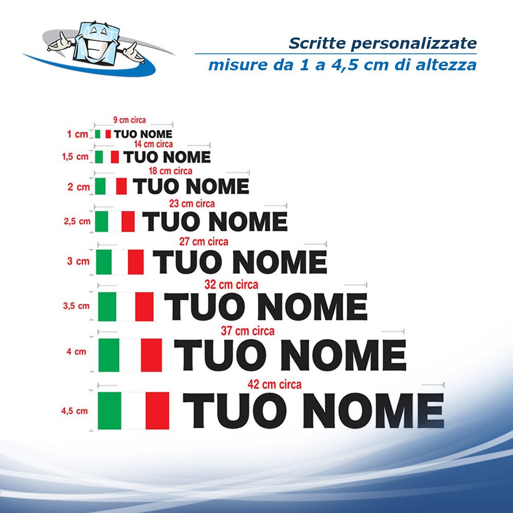 N. 2 pz. Scritte Adesive Personalizzate con Nome e Bandiera Italiana per Caschi, Auto, Moto, Biciclette e Modellismo