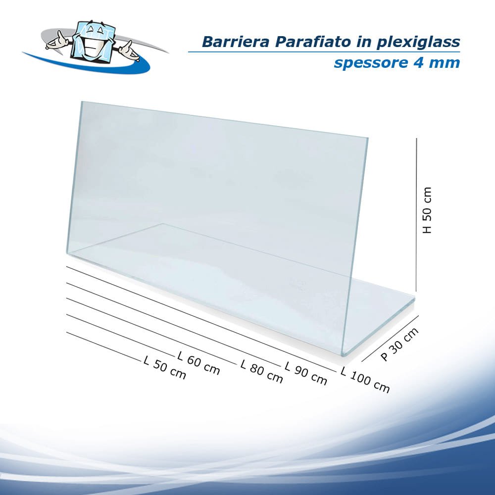 Barriera Parafiato alta 50 cm Vetrina Parasputi aperta in metacrilato trasparente per alimenti disponibile in varie lunghezze