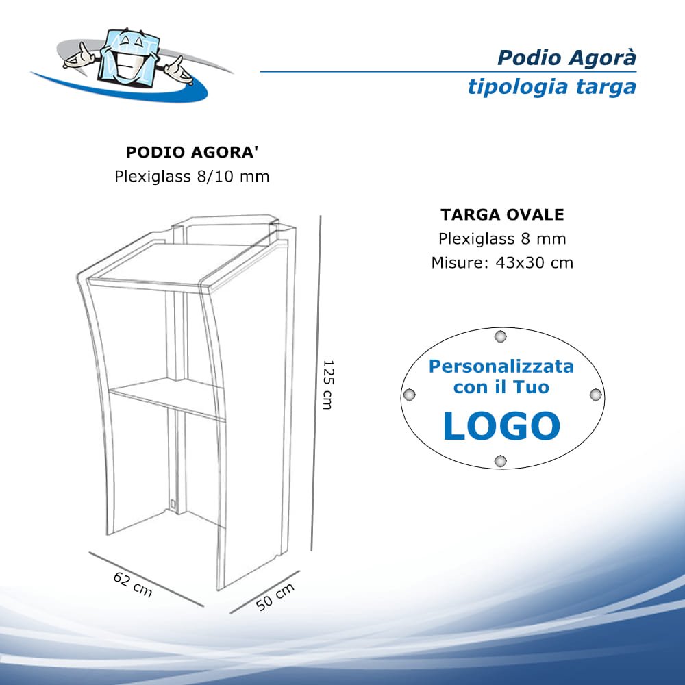 Agorà - Podio leggio per conferenze in plexiglass con targa ovale personalizzata