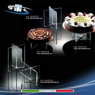 Alza torte per esposizione per vetrina in plexiglass in tre dimensioni