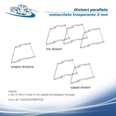 Parafiato H30 cm aperto su tre lati in plexiglass, vetrina per alimenti, parasputo, barriera