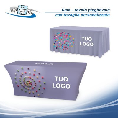 Gala - Tavolo pieghevole con tovaglia personalizzata con logo o messaggio promozionale