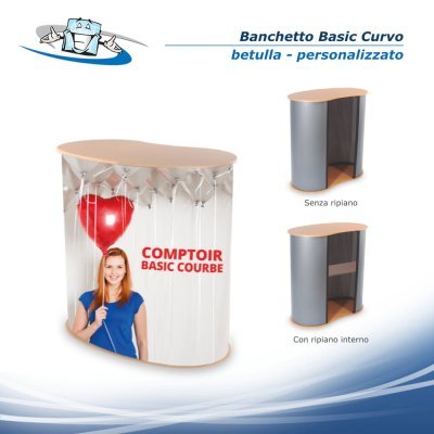 Banchetto Promozionale Basic Curvo personalizzabile disponibile nero o betulla