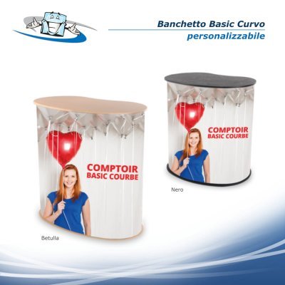 Banchetto Promozionale Basic Curvo personalizzabile disponibile nero o betulla