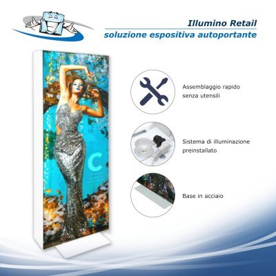 ILLUMIGO Retail - Totem con personalizzazione bifacciale e sistema di illuminazione