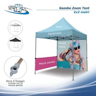 Gazebo Zoom Tent 2x2 m - Padiglione pubblicitario personalizzabile per fiere e manifestazioni