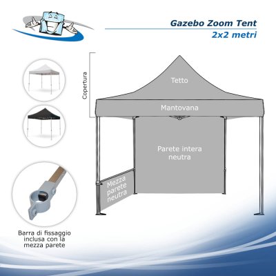 Gazebo Zoom Tent 2x2 m - Padiglione pubblicitario personalizzabile per fiere e manifestazioni