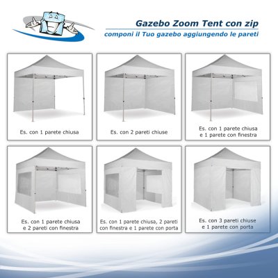 Gazebo Zoom Tent con Zip 3x3 m - Padiglione pubblicitario bianco per fiere e manifestazioni