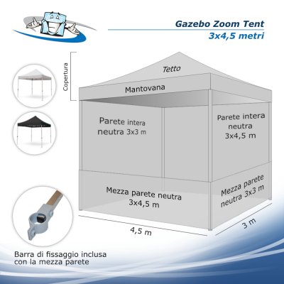 Gazebo Zoom Tent 3x4,5 m - Padiglione pubblicitario personalizzabile per fiere e manifestazioni