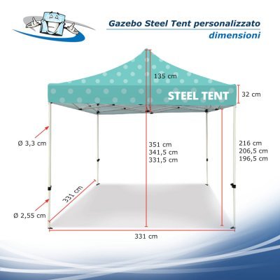 Gazebo Steel Tent 3x3 m - Padiglione pubblicitario personalizzato per fiere e manifestazioni