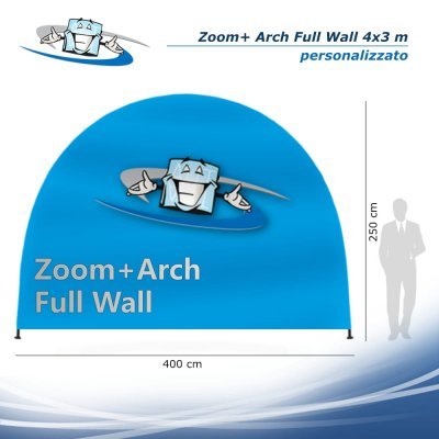 Zoom+ Arch Full Wall 4x3 m - Bandiera ad arco o fondale personalizzato per uso esterno o interno dimensioni