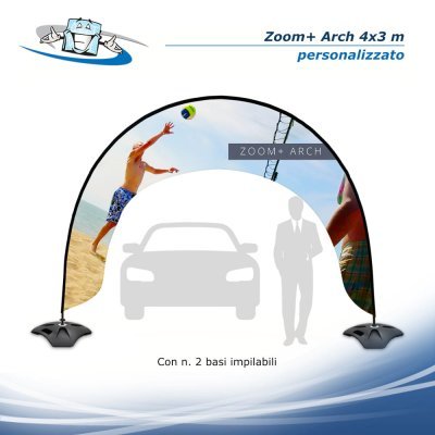 Zoom+ Arch 4x3 m - Bandiera ad arco o fondale personalizzato per uso esterno o interno con 2 basi