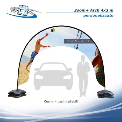 Zoom+ Arch 4x3 m - Bandiera ad arco o fondale personalizzato per uso esterno o interno con 4 basi