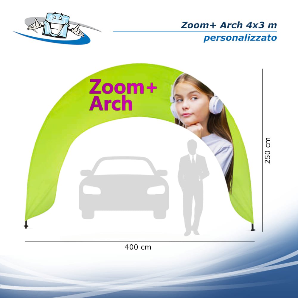 Zoom+ Arch 4x3 m - Bandiera ad arco o fondale personalizzato per uso esterno o interno dimensioni