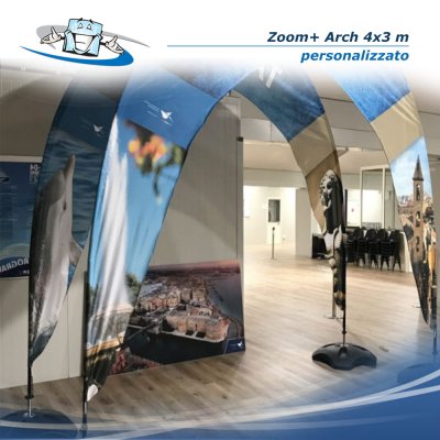 Zoom+ Arch 4x3 m - Bandiera ad arco o fondale personalizzato per uso esterno o interno