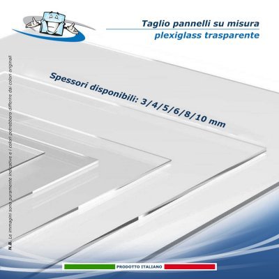 Lastre Plexiglass trasparente 3/4/5/6/8/10 mm, taglio pannelli su misura,  metacrilato con dimensioni personalizzabili.