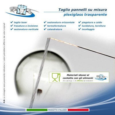 Lastre Plexiglass trasparente 3/4/5/6/8/10 mm, taglio pannelli su misura,  metacrilato con dimensioni personalizzabili.