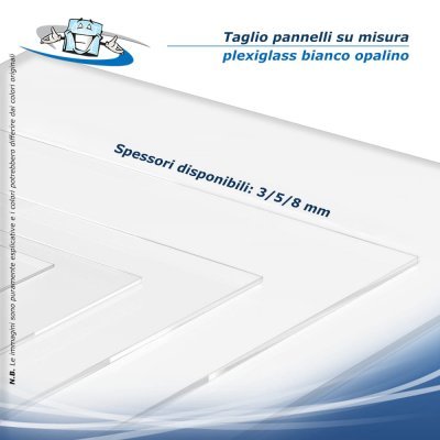 Lastre Plexiglass colato opal bianco 3/5/8 mm, taglio pannelli su misura, dimensioni e finiture personalizzabili