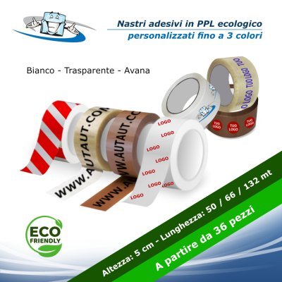 Nastro adesivo in PPL H 5 cm a partire da n. 36 pezzi Scotch ECOLOGICO con personalizzazione inclusa