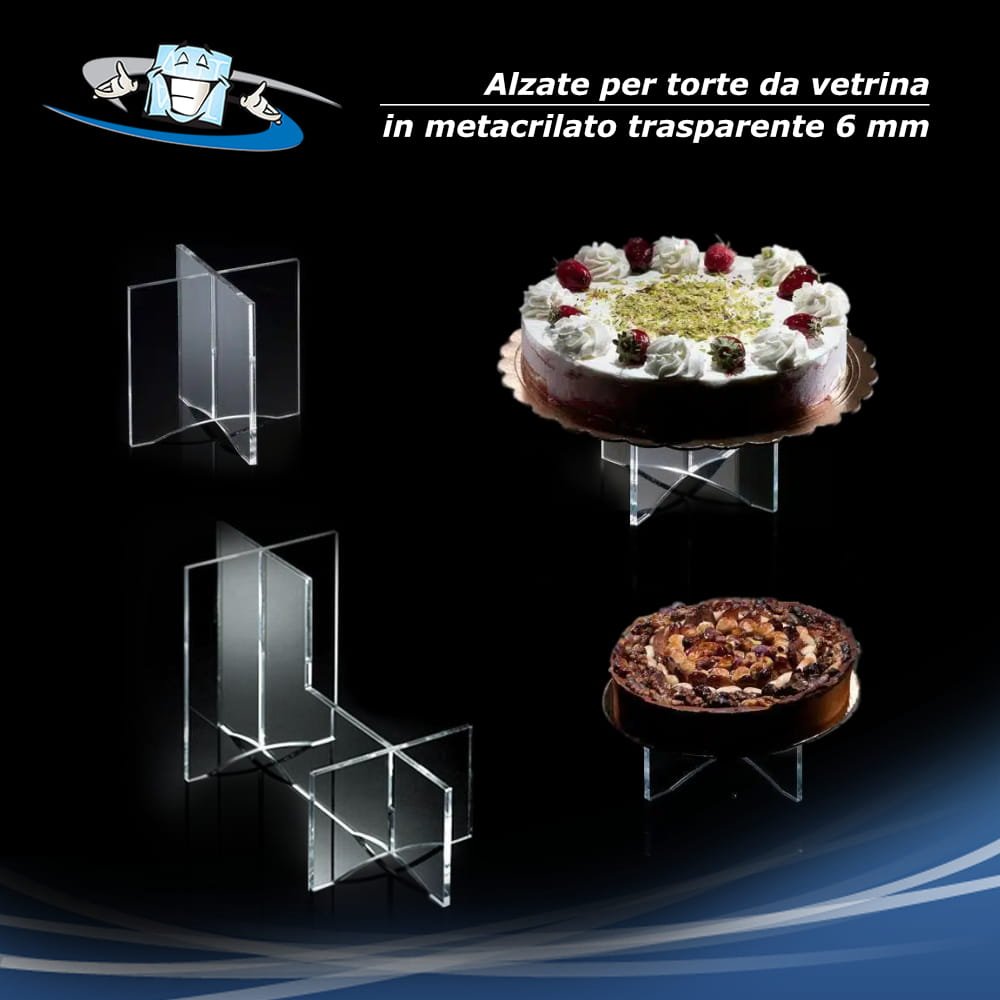 Alzate per torte e dolci per esposizione da vetrina in plexiglass trasparente in 4 formati