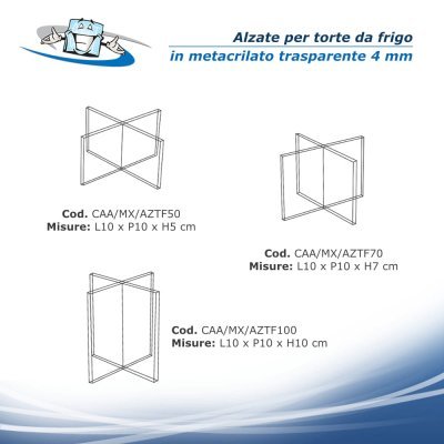 Alzate per torte e dolci da frigo in plexiglass trasparente in 3 formati