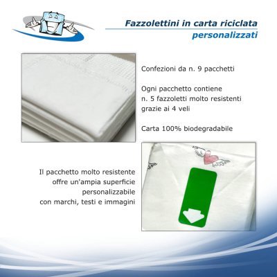 Fazzolettini di carta con pacchetto interamente personalizzabile