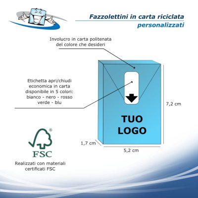 Fazzolettini di carta con pacchetto interamente personalizzabile