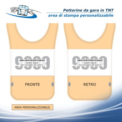 Pettorine personalizzate e con numerazione progressiva per adulti e bambini in TNT per eventi sportivi