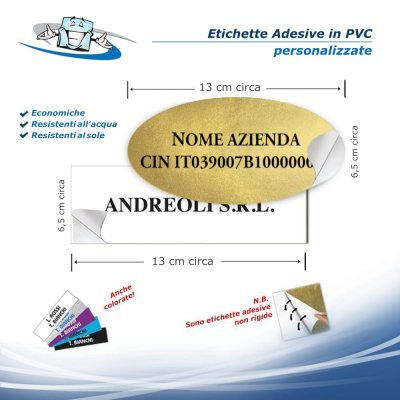 Etichette adesive personalizzate con Nome o codice CIN rettangolari o ovali in PVC per porte vetro o pareti lisce