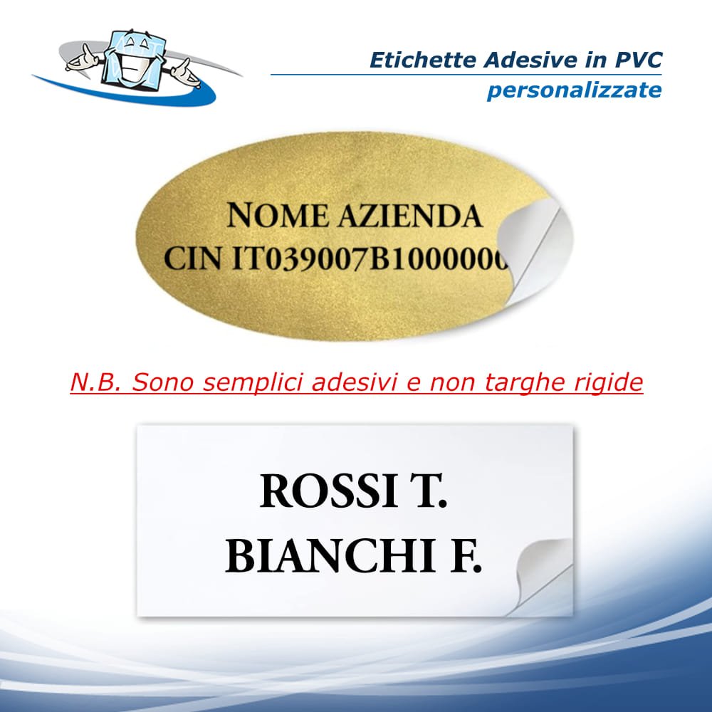 Etichette adesive personalizzate con Nome o codice CIN rettangolari o ovali in PVC per porte vetro o pareti lisce