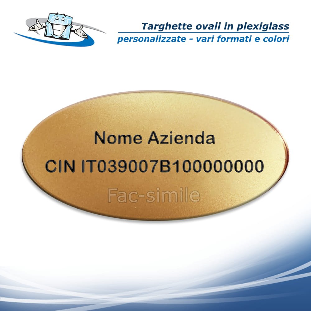 Targhe Ovali Plexiglass personalizzate incise con Nome e Codice CIN per porta e pareti