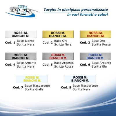 Targhe in plexiglass personalizzate con Nome o Codice CIN in vari formati personalizzabili