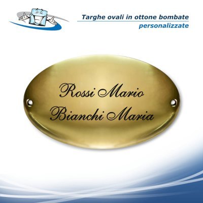 Targhe ovali in ottone inciso personalizzabili con Nome e CIN bombate e piatte disponibili in diverse dimensioni