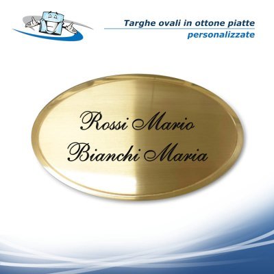 Targhe ovali in ottone inciso personalizzabili con Nome e CIN bombate e piatte disponibili in diverse dimensioni