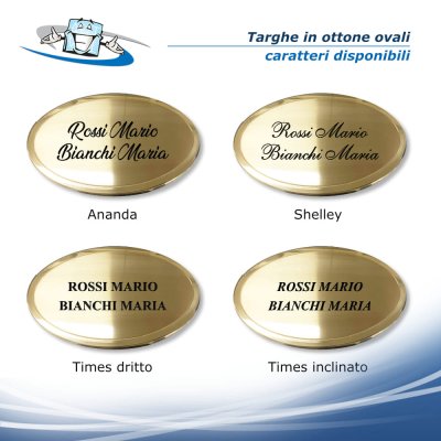 Targhe ovali in ottone inciso personalizzabili con Nome e CIN bombate e piatte disponibili in diverse dimensioni