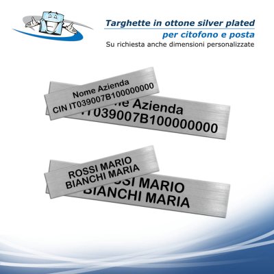 Targhette citofono e posta in ottone placcato argento con incisione personalizzata Nome e CIN