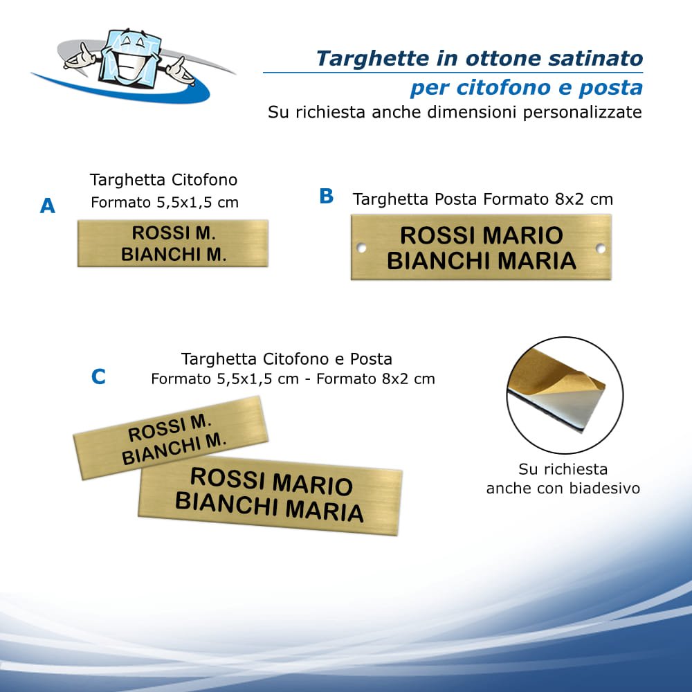 Targhette citofono e posta in ottone satinato inciso personalizzate