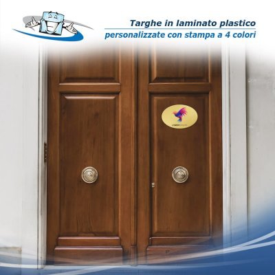 Targa Personalizzata Dorata o Argentata Ovale o Rettangolare in laminato plastico da Interno ed Esterno