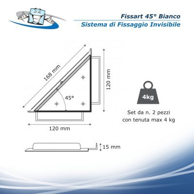 Fissart 45° bianco - Sistema di fissaggio invisibile per targhe e pannelli