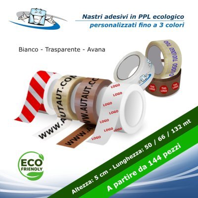 Nastro adesivo in PPL H 5 cm a partire da n. 144 pezzi Scotch ECOLOGICO con personalizzazione inclusa