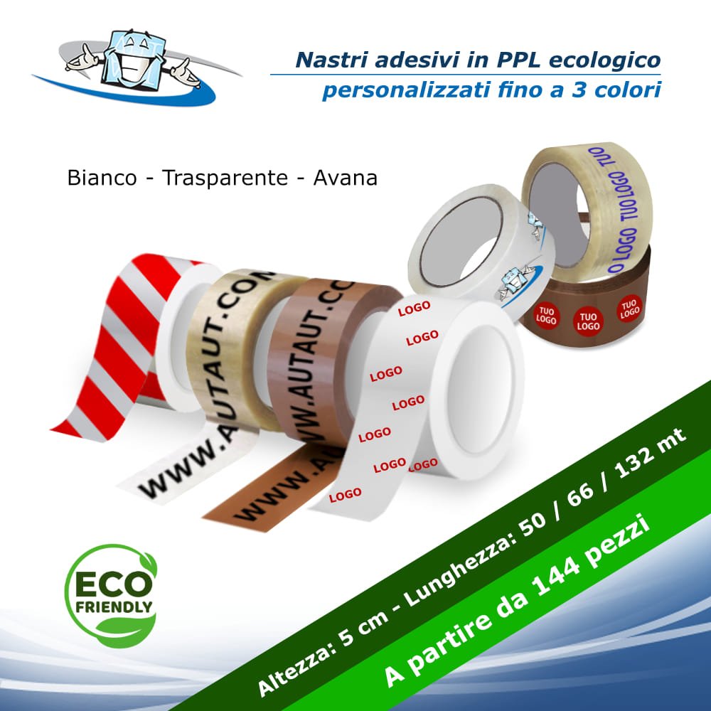 Nastro adesivo in PPL H 5 cm a partire da n. 144 pezzi Scotch ECOLOGICO con personalizzazione inclusa