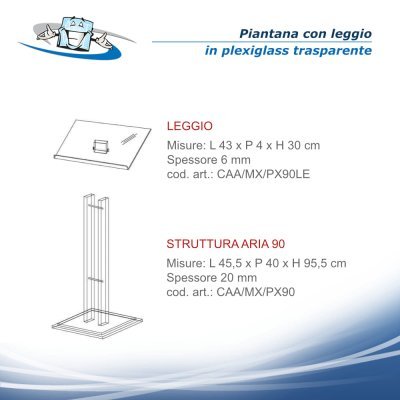 Piantana con leggio in plexiglass trasparente