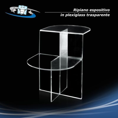 Ripiano espositivo con angoli tondi in plexiglass trasparente