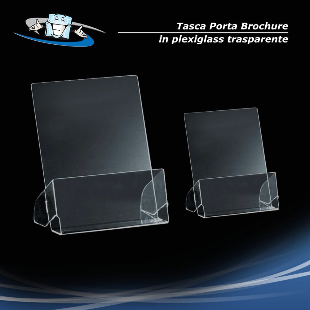 Tasca porta brochure in plexiglass da banco per fogli formato A4 e A3