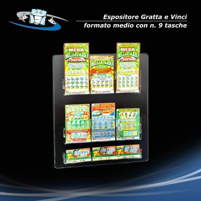 Espositore gratta e vinci con tasche in plexiglass da parete con n. 9 tasche