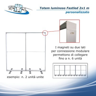 Fastled 2x1 - Totem modulare  bifacciale personalizzato per fondali con illuminazione a Led