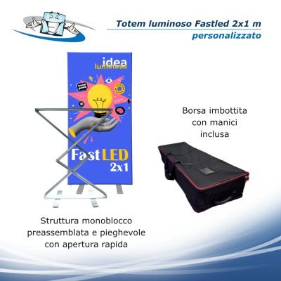 Fastled 2x1 - Totem modulare  bifacciale personalizzato per fondali con illuminazione a Led