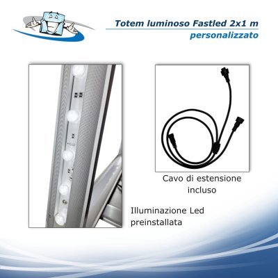 Fastled 2x1 - Totem modulare  bifacciale personalizzato per fondali con illuminazione a Led